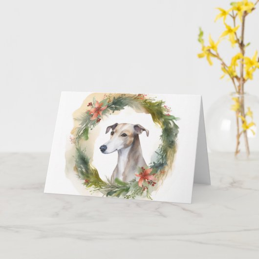 Greyhound Kerstkrans Festieve Pup Kaart (Gele Bloem)