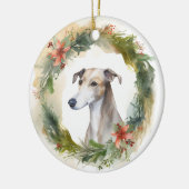 Greyhound Kerstkrans Festieve Pup Keramisch Ornament (Links)