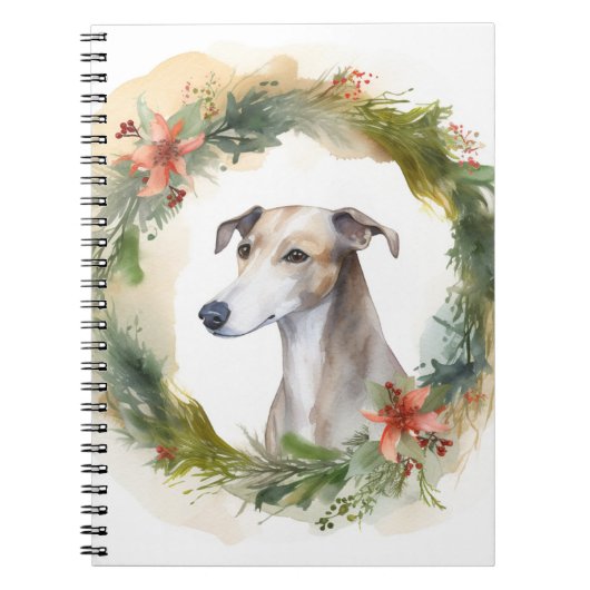 Greyhound Kerstkrans Festieve Pup Notitieboek (Voorkant)
