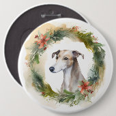 Greyhound Kerstkrans Festieve Pup Ronde Button 6,0 Cm (Voorkant /achterkant)
