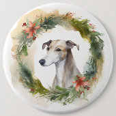 Greyhound Kerstkrans Festieve Pup Ronde Button 6,0 Cm (Voorkant)