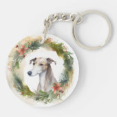 Greyhound Kerstkrans Festieve Pup Sleutelhanger (Achterkant)