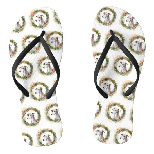 Greyhound Kerstkrans Festieve Pup Teenslippers (Voetbed)