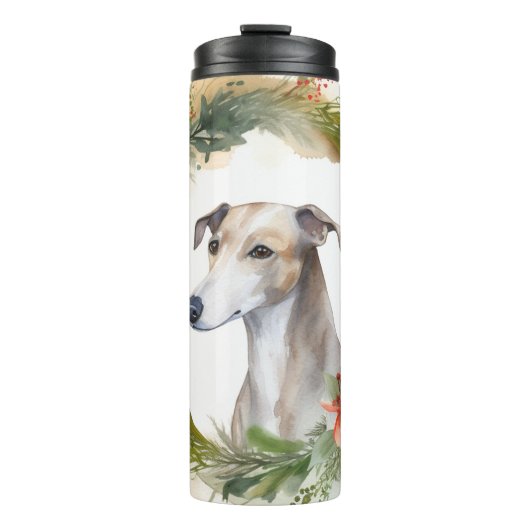 Greyhound Kerstkrans Festieve Pup Thermosbeker (Voorkant)