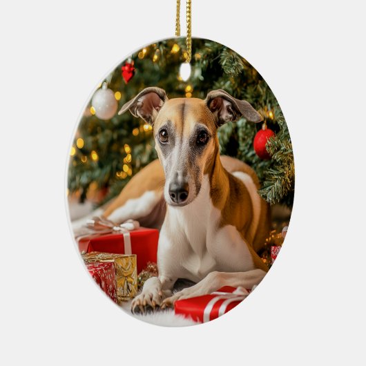 Greyhound Kerstmis Keramisch Ornament (Rechts)