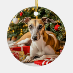 Greyhound Kerstmis Keramisch Ornament