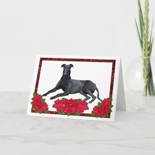 Greyhound Kerstmis Poinsettia Feestdagen Kaart (Voorkant)