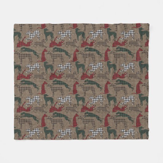 Greyhound Kerstmis Pset Burlap Fleece Deken (Voorkant (Horizontaal))