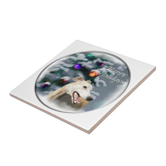 Greyhound Kerstmis Tegeltje (Zijkant)