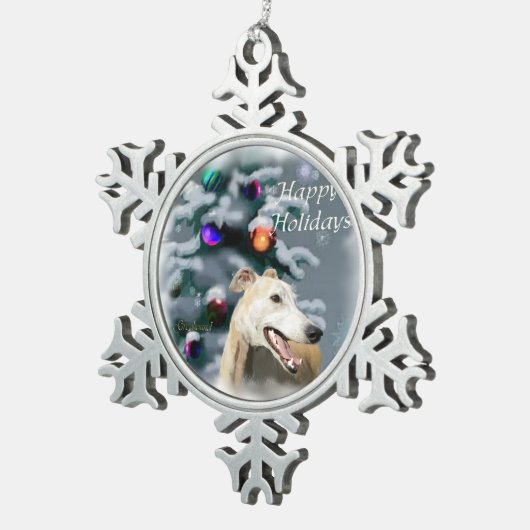 Greyhound Kerstmis Tin Sneeuwvlok Ornament (Rechts)