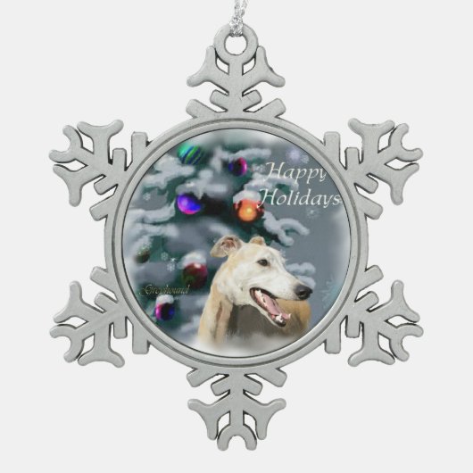 Greyhound Kerstmis Tin Sneeuwvlok Ornament (Voorkant)