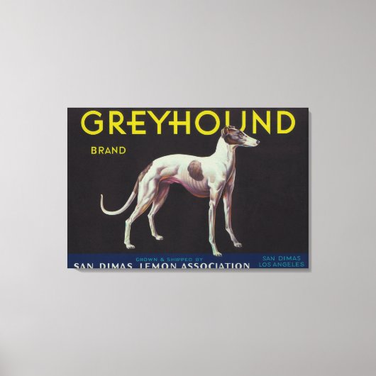 Greyhound Lemon LabelSan Dimas, CA Canvas Afdruk (Voorkant)