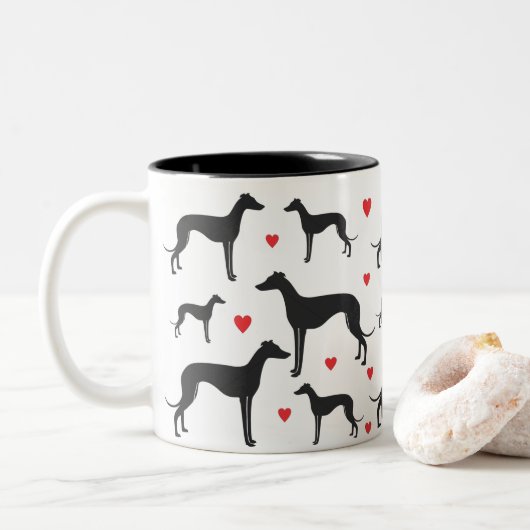 Greyhound Love Tweekleurige Koffiemok (Met donut)