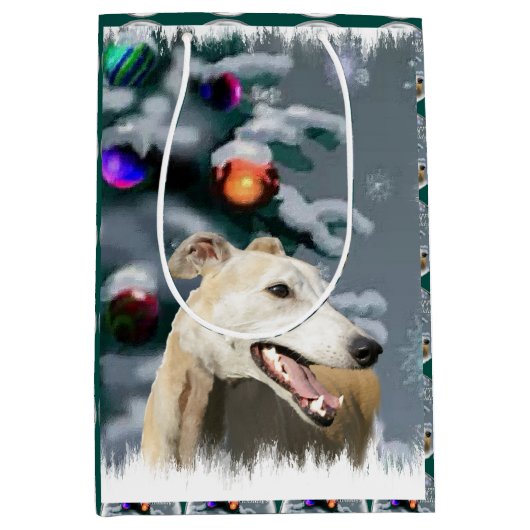 Greyhound Lovers Kerstmis Medium Cadeauzakje (Voorkant)