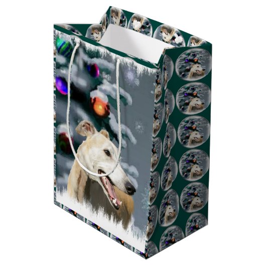 Greyhound Lovers Kerstmis Medium Cadeauzakje (Achterkant Gekanteld)