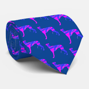 Greyhound Lurcher Dog Pink Silhouette Blauwe Hals Stropdas