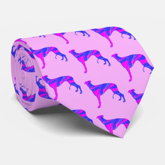 Greyhound Lurcher Dog Pink Silhouette Pink Neck Stropdas (Opgerold)