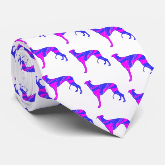 Greyhound Lurcher Dog Pink Silhouette Witte Hals Stropdas (Opgerold)