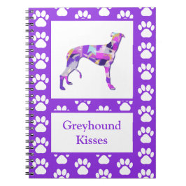 Greyhound Lurcher Dog Silhouet Paw Paarse PY&B Notitieboek