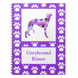 Greyhound Lurcher Dog Silhouet Paw Paarse PY&B Notitieboek