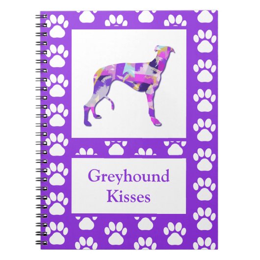 Greyhound Lurcher Dog Silhouet Paw Paarse PY&B Notitieboek (Voorkant)