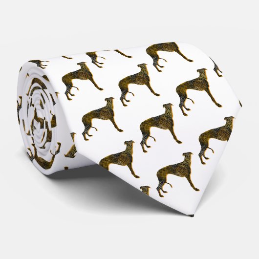 Greyhound Lurcher Dog Silhouette Halloween White Stropdas (Opgerold)