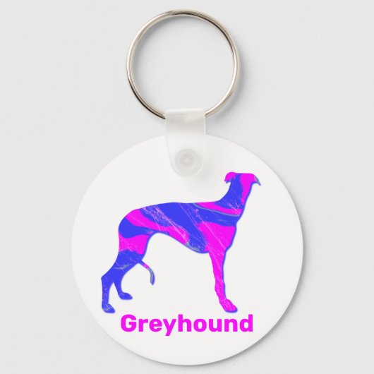 Greyhound/Lurcher Dog Silhouette Hot Pink & Blue Sleutelhanger (Voorkant)