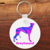 Greyhound/Lurcher Dog Silhouette Hot Pink & Blue Sleutelhanger (Voorkant)
