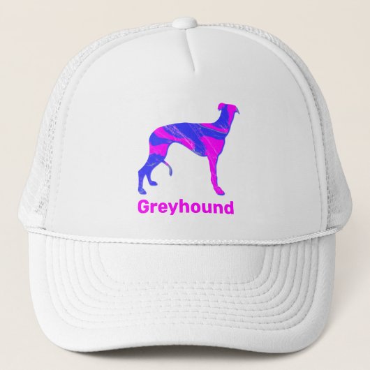 Greyhound/Lurcher Dog Silhouette Hot Pink & Blue Trucker Pet (Voorkant)