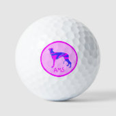 Greyhound Lurcher Dog Silhouette PinkBlue Monogram Golfballen (Voorkant)