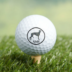 Greyhound/Lurcher Dog Silhouette Yellow&Blue Grid Golfballen
