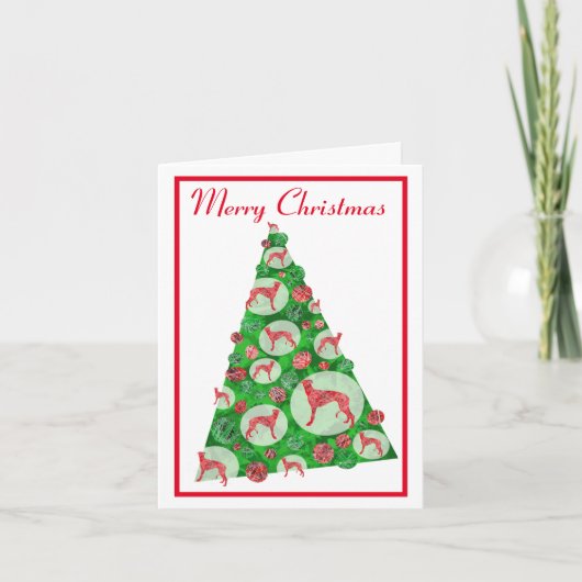 Greyhound Lurcher Hond Silhouet Kerstboom Wat Kaart (Voorkant)