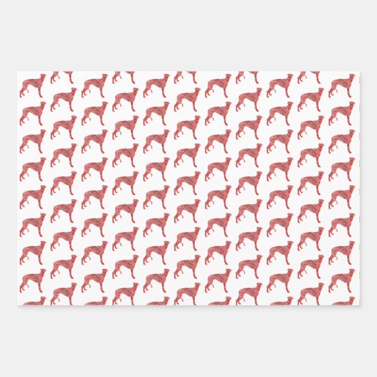 Greyhound Lurcher Hond Silhouet Rood Merry Woofmas Inpakpapier Vel (Voorkant 3)