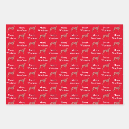 Greyhound Lurcher Hond Silhouet Rood Merry Woofmas Inpakpapier Vel (Voorkant)
