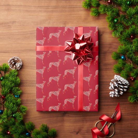 Greyhound Lurcher Kerst Hond Leuk SilhouetRood Cadeaupapier (Feestdagen Geschenken)