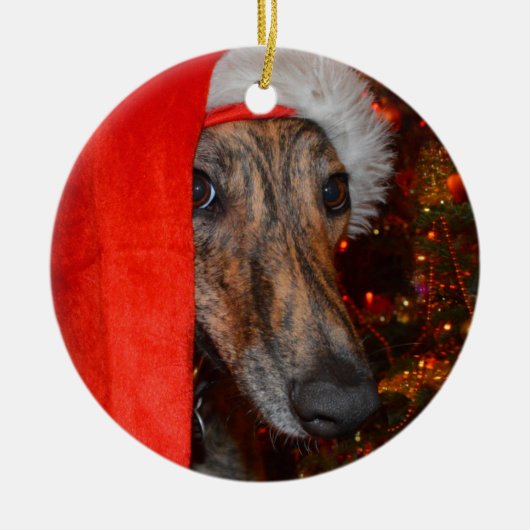 Greyhound Lurcher Kerstkerstkerst Keramisch Ornament (Voorkant)