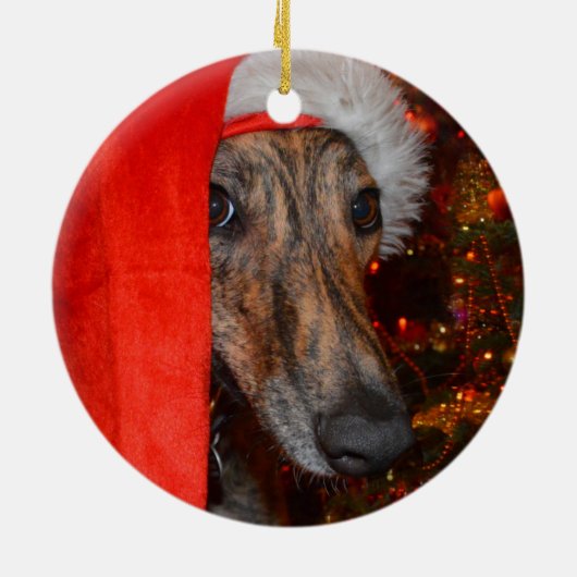 Greyhound Lurcher Kerstkerstkerst Keramisch Ornament (Achterkant)