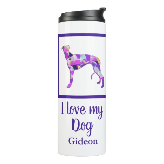 Greyhound Lurcher Leuk Hondensilhouet Paarse PY&B Thermosbeker (Gedraaid links)