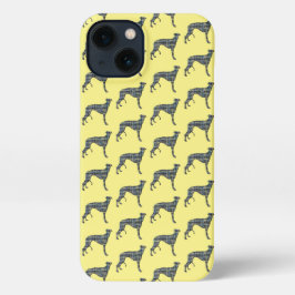 Greyhound Lurcher Leuke Hond Silhouet Grid Geel iPhone 13 Hoesje