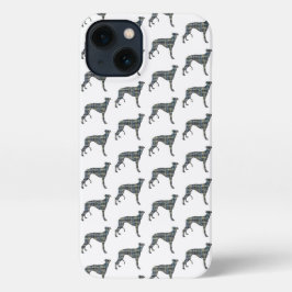 Greyhound Lurcher Leuke Hond Silhouet Grid Wit iPhone 13 Hoesje