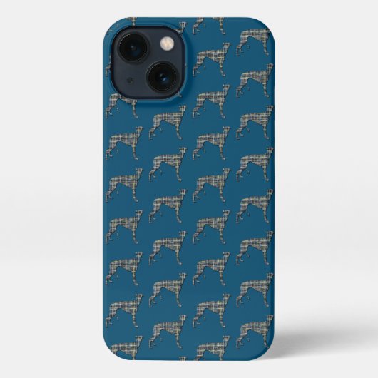 Greyhound Lurcher Leuke Hond Silhouet Raster Blauw iPhone Hoesje (Achterkant)