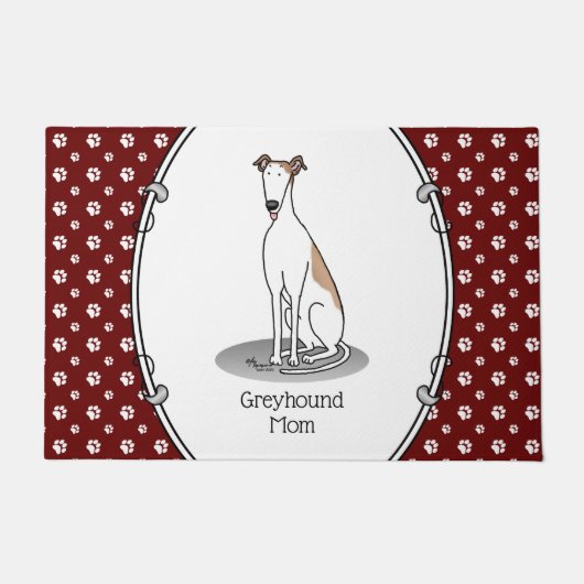 Greyhound Ma (flauw wit) Cute Dog mam Funny Deurmat (Voorkant)