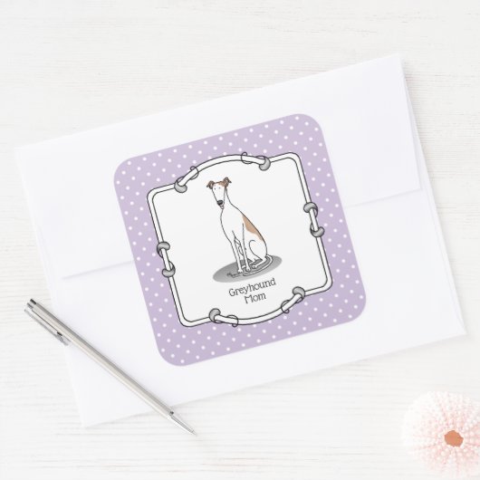 Greyhound Ma (flauw wit) Cute Dog mam Funny Vierkante Sticker (Envelop)