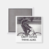 Greyhound & man op de fiets, GREYT MINDS DENKEN GE Magneet (Voorkant / Achterkant)