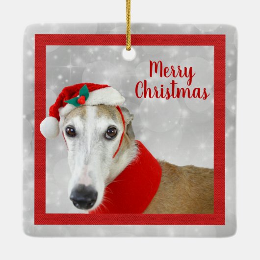 Greyhound Merry Kerstmis Keramisch Ornament (Achterkant)