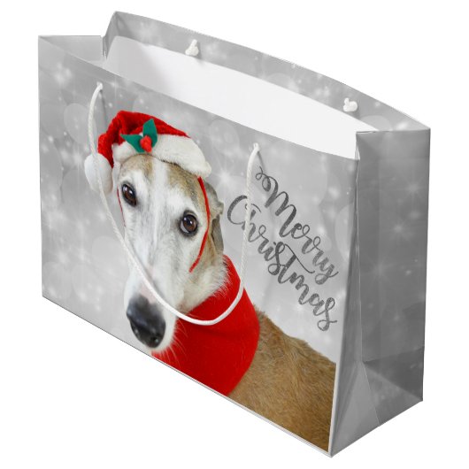 Greyhound Merry Kerstmis Large Cadeautasje (Achterkant Gekanteld)
