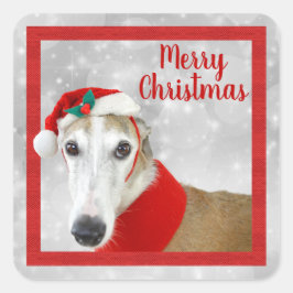 Greyhound Merry Kerstmis Vierkante Sticker