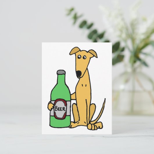 Greyhound met beerflesje briefkaart (Staand voorkant)