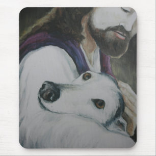 Greyhound met Jesus Dog Art Muismat