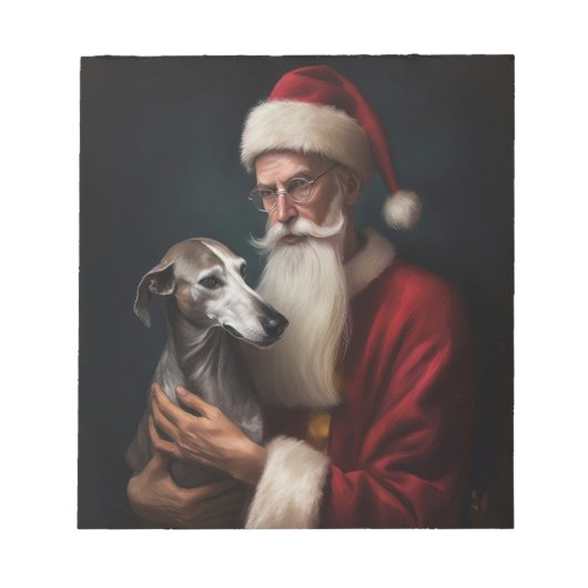 Greyhound met kerstman Feestelijke kerst Notitieblok (Voorkant)